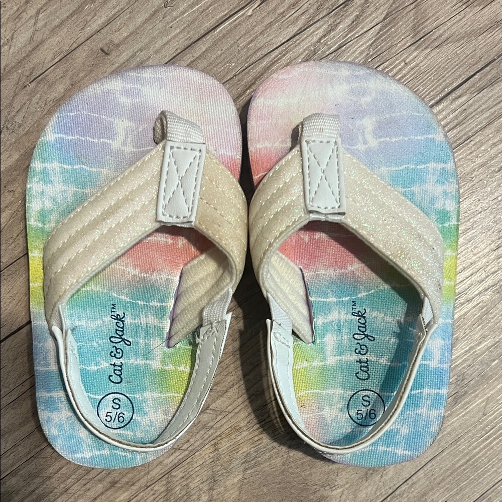 Cat & Jack Kids' Pastel Tie-Dye Flip Flops with Glitter Cream Straps